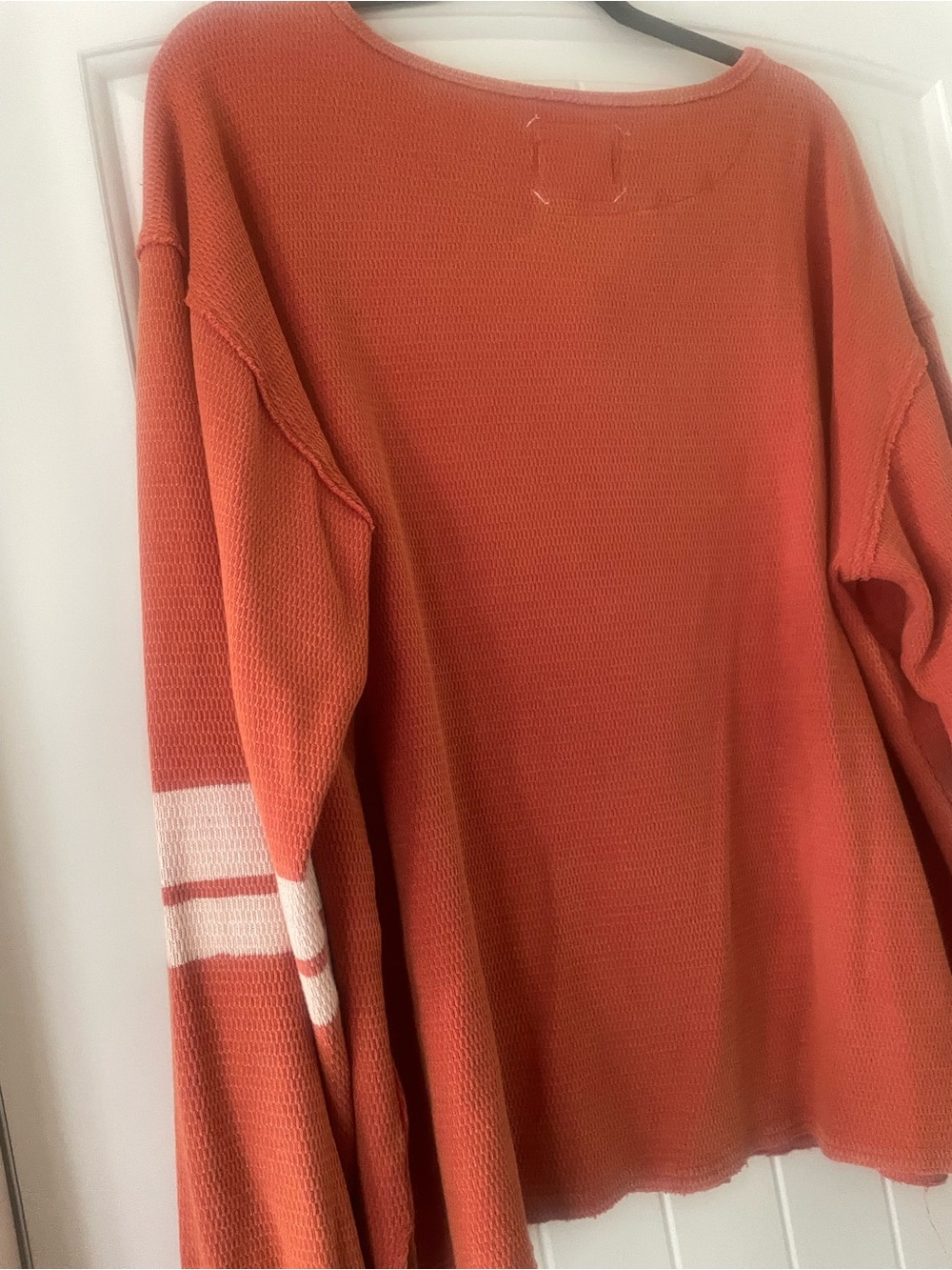 We The Free Rust Orange Henley Sweater with White '17 Graphic - Picture 2 of 5